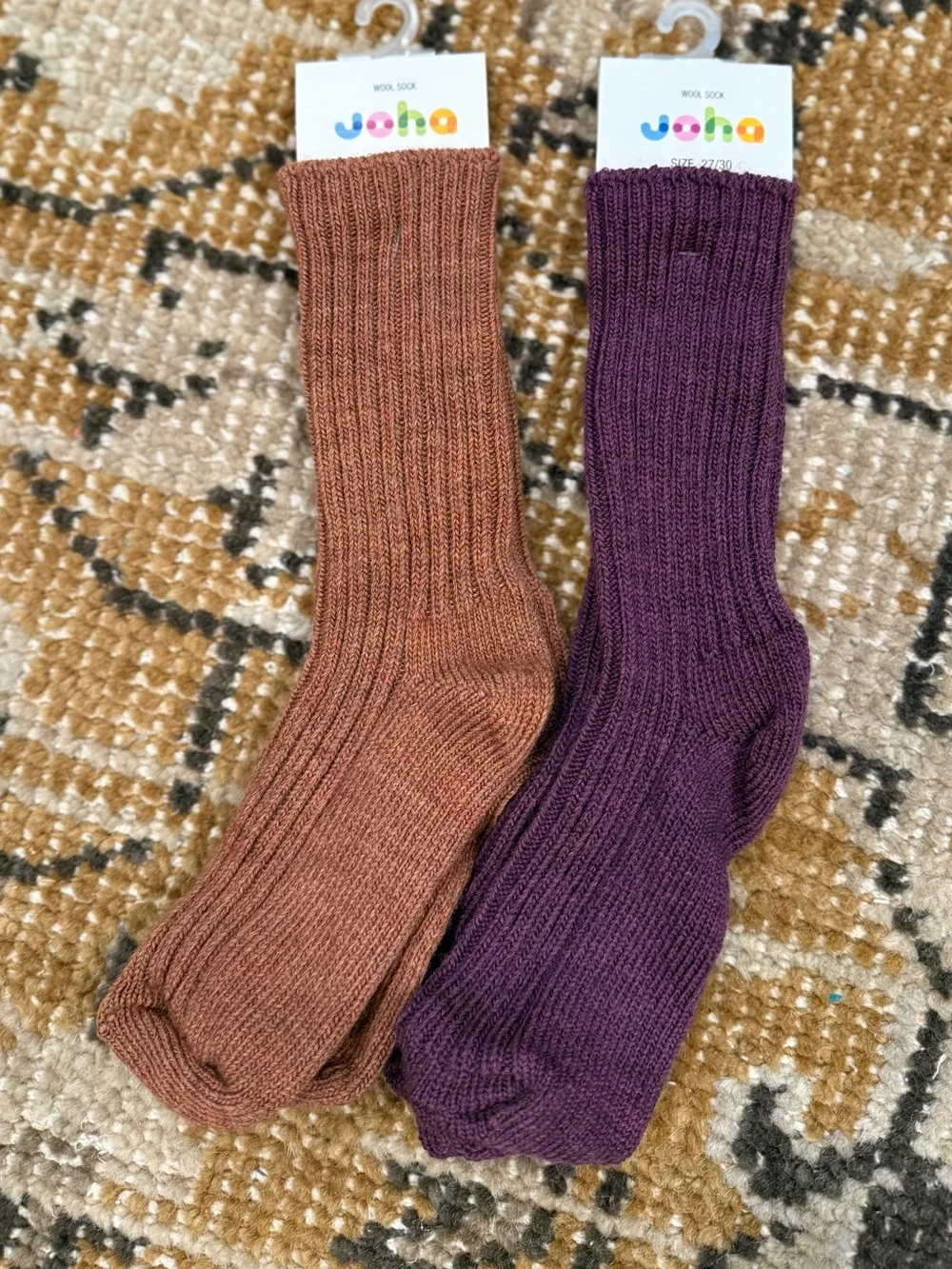 NWT Kids pair Joha Ribbed Merino Wool Socks - Brown and Purple size 27/30